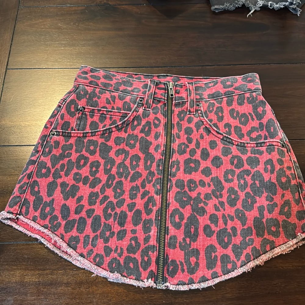 CARMAR Red Leopard Print Mini Skirt